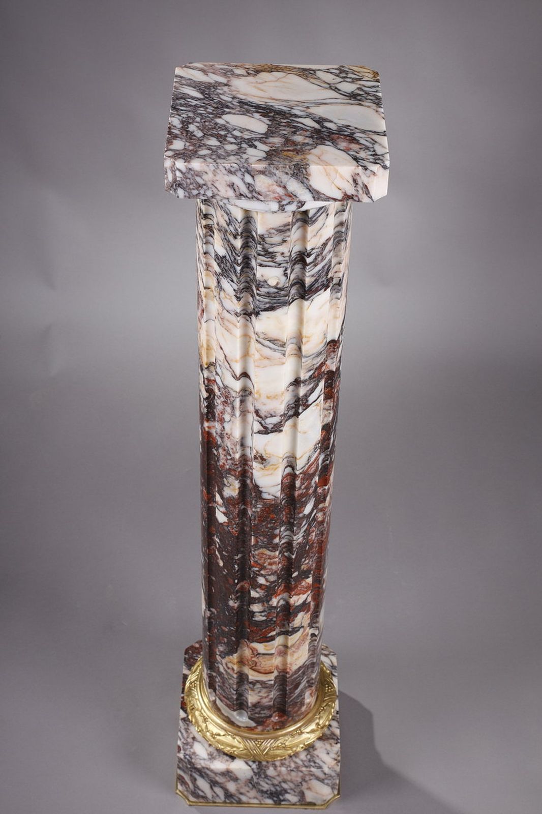 Arlequin Breche" Marble Column With Fluted Shaft, 19th Century photo Home Decor