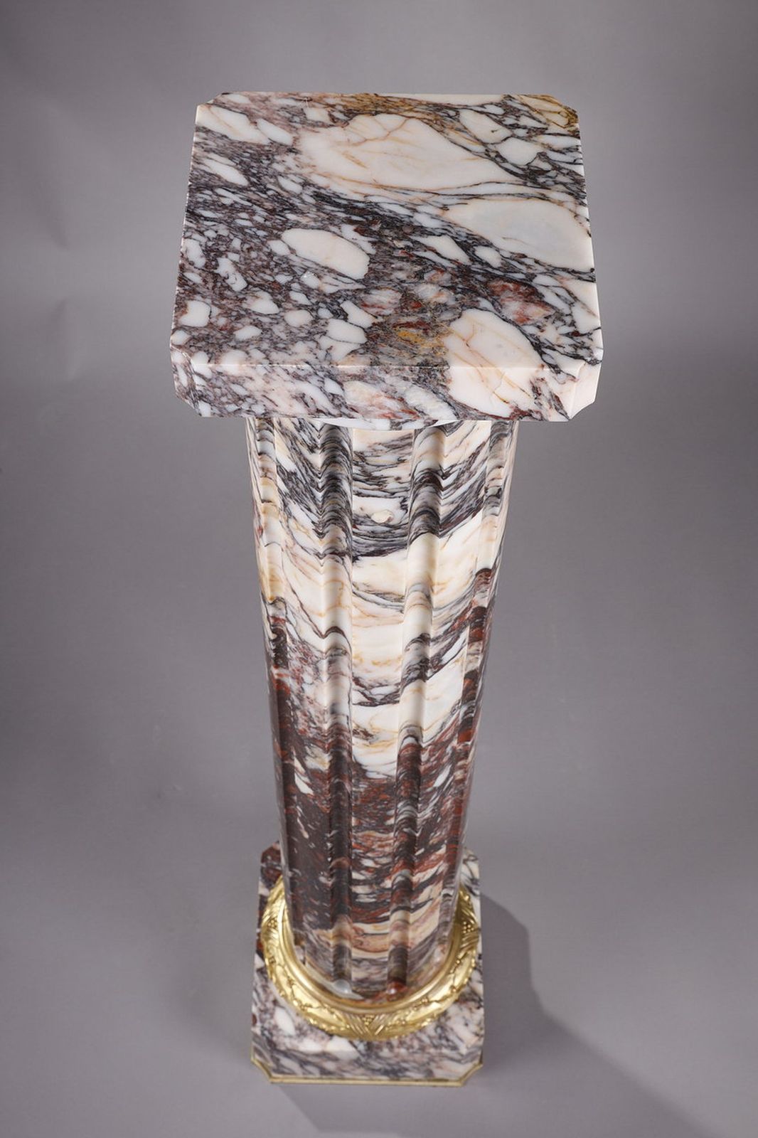Arlequin Breche" Marble Column With Fluted Shaft, 19th Century photo 4529.0