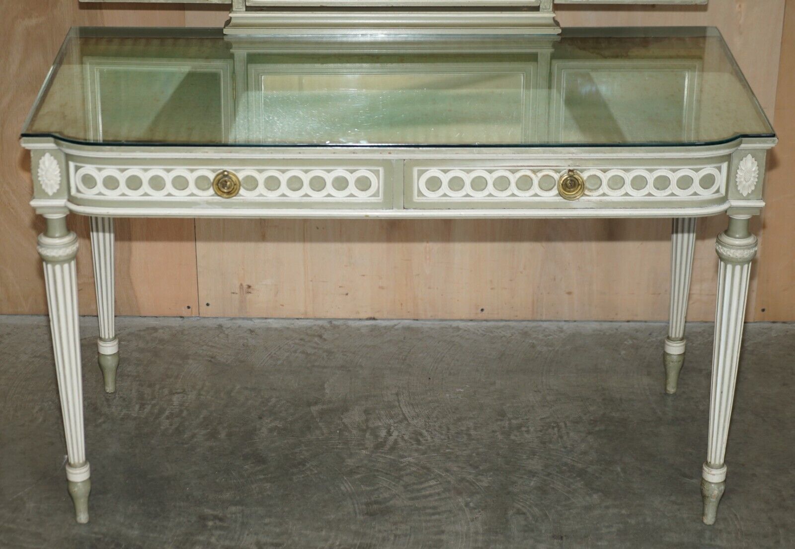 Antique Stamped Mellier & Co Anglo French Shabby Chic Dressing Table Part Set photo vinterior