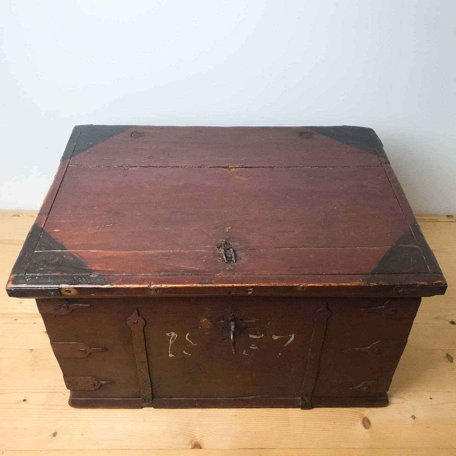 Antique Scandinavian Painted Pine Box, Dated 1837 photo vintage