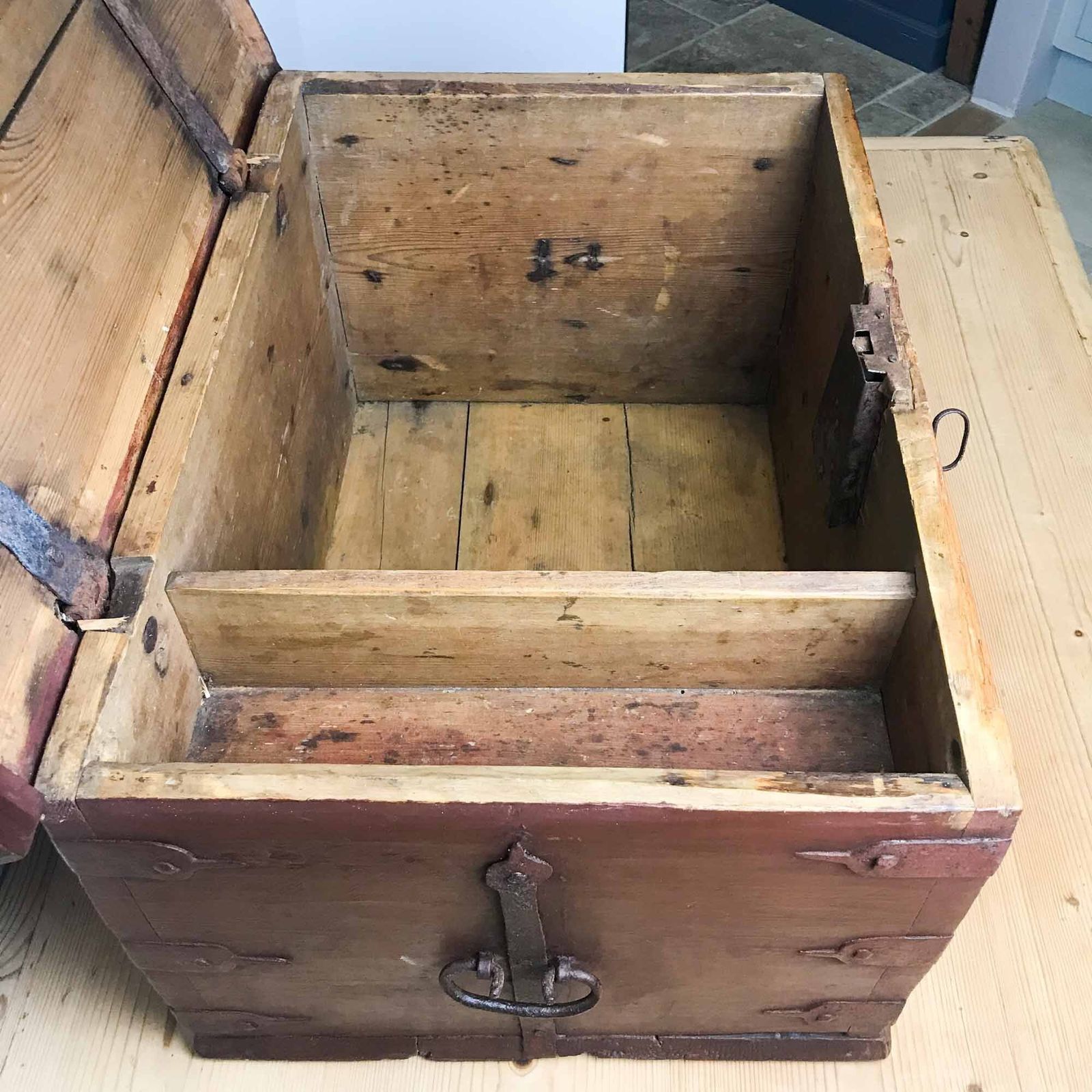 photo for sale Antique Scandinavian Painted Pine Box, Dated 1837