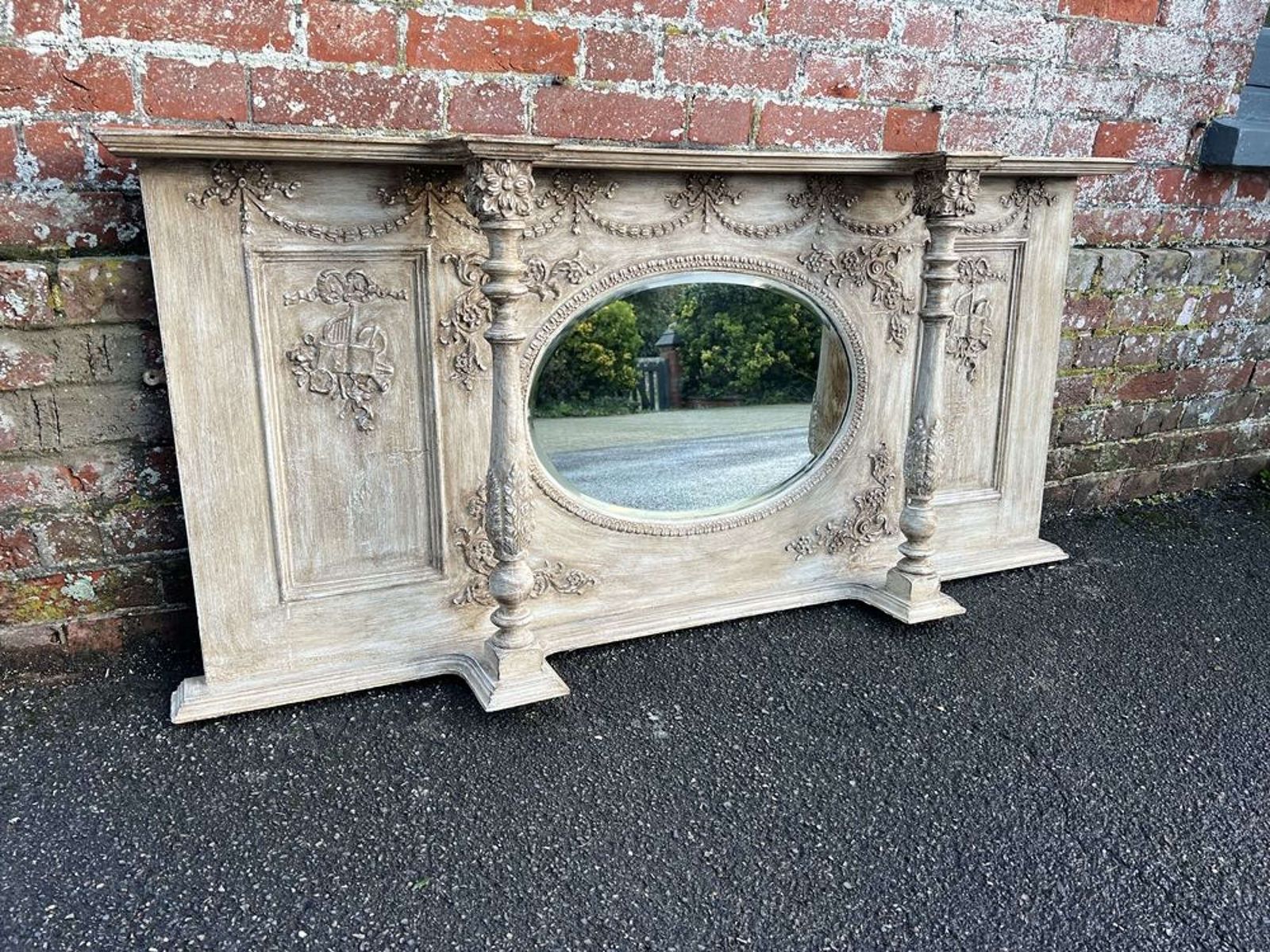 A Fabulous Antique 19th C English Painted Overmantle Mirror.