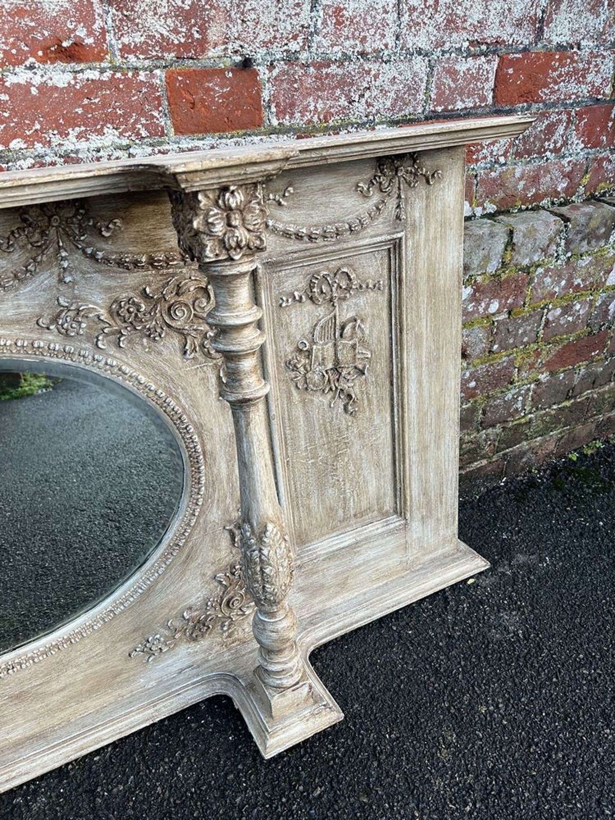 A Fabulous Antique 19th C English Painted Overmantle Mirror. photo for sale