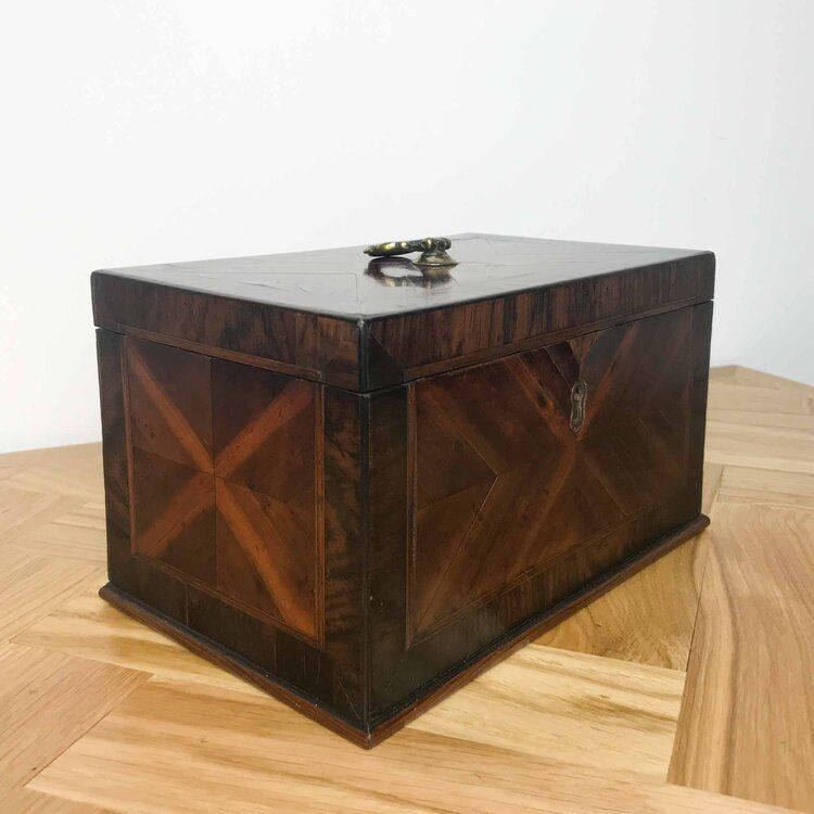 Antique Tea Caddy In Mahogany And Amboyna Veneer, C1800