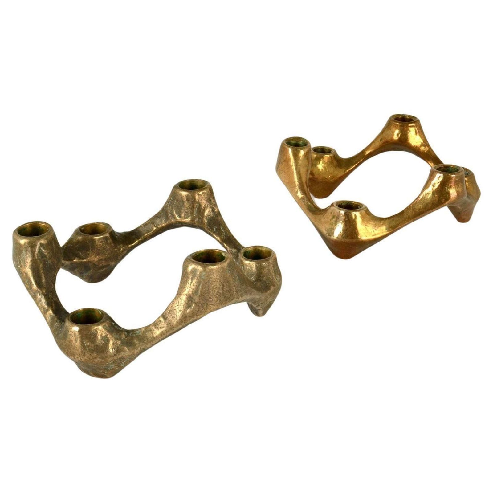 Pair Of Organic Bronze Candelabra For Six Candles