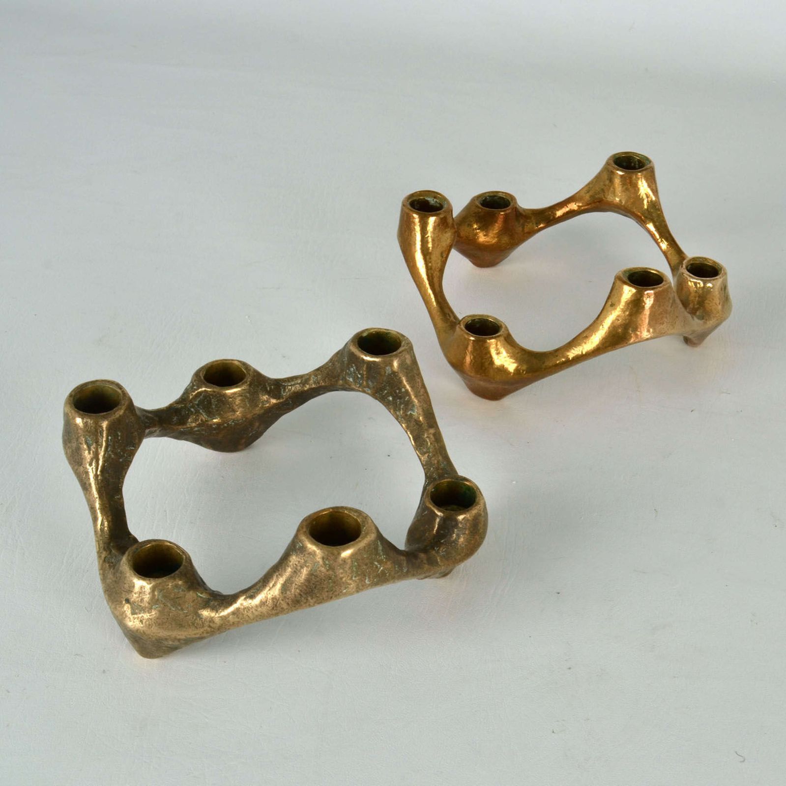 Pair Of Organic Bronze Candelabra For Six Candles photo 750.0