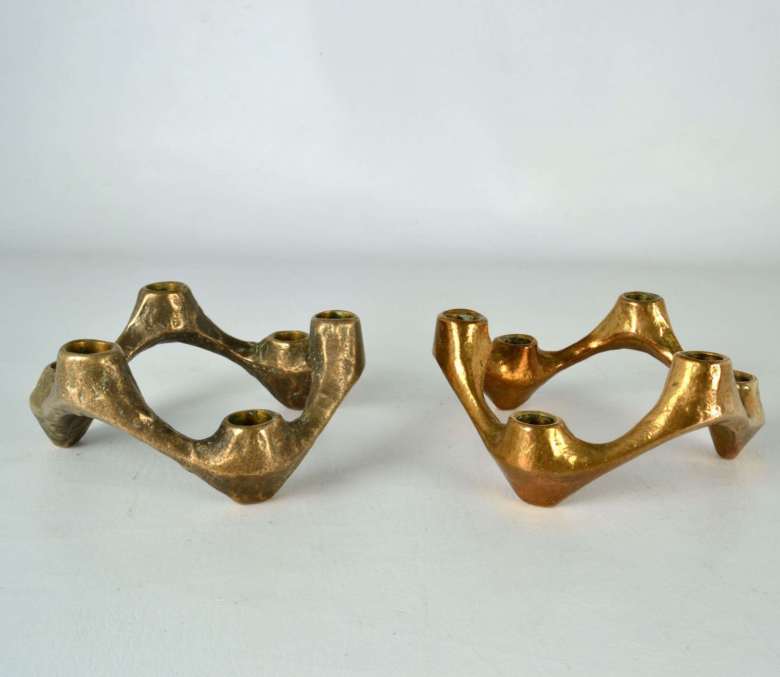 Pair Of Organic Bronze Candelabra For Six Candles photo vinterior