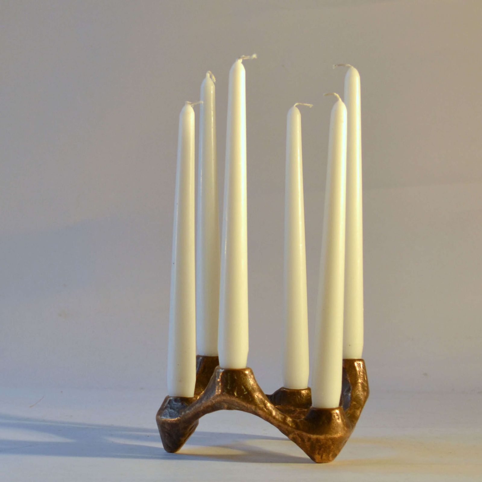 photo furniture Pair Of Organic Bronze Candelabra For Six Candles