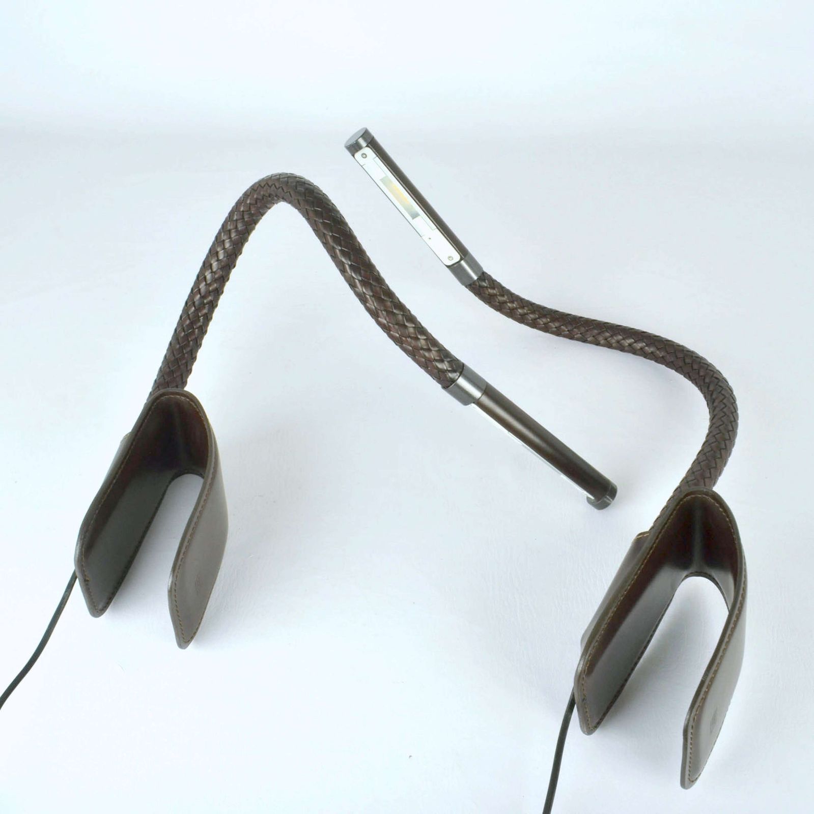 Pair Poltrona Frau Chocolate Brown Leather Clip Lamps photo Lighting