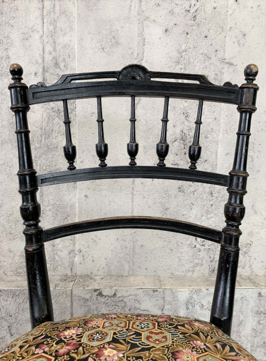 Pair Of Decorative Ebonised Napoleon III Hand Painted Bedroom Chairs photo for sale