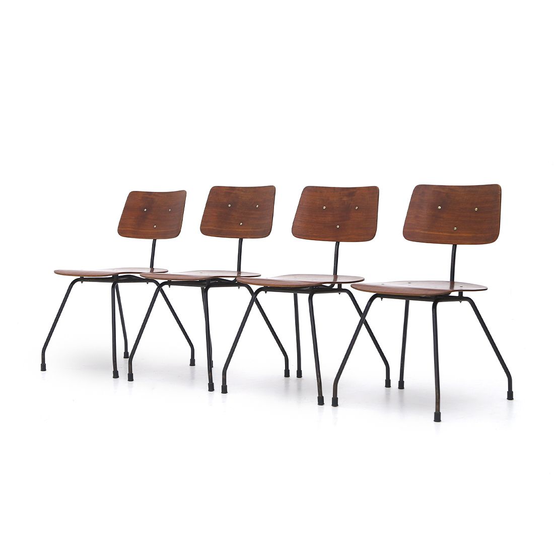 4 Chairs In Curved Plywood And Metal, 1950s photo Furniture