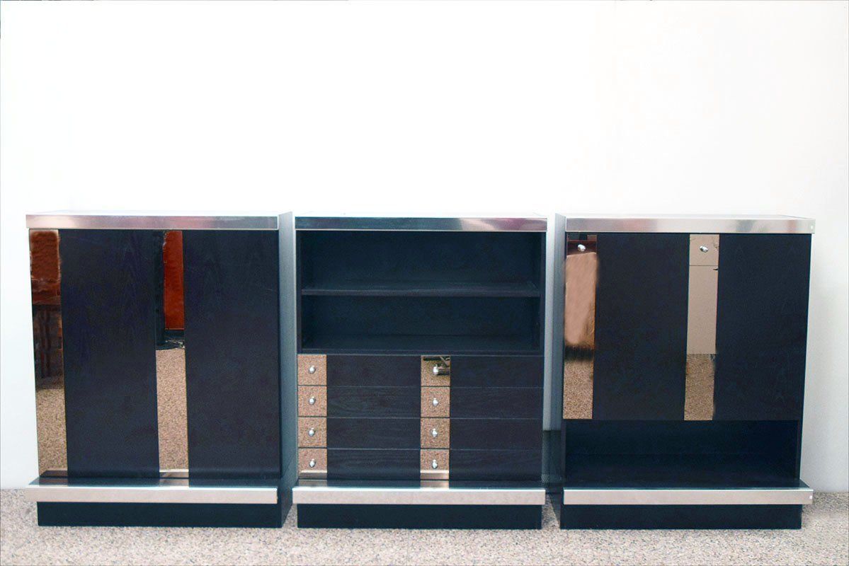 Modular Sideboard In Wengé Wood, Steel And Mirror From Sormani, 1970s, Set Of 3 photo furniture