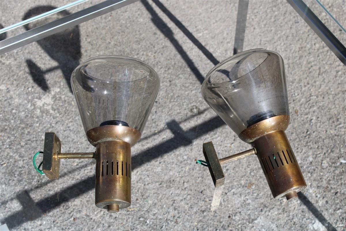 Pair Wall Lights Mid Century Italian Design Brass Parts And Murano Glass 1950s photo furniture