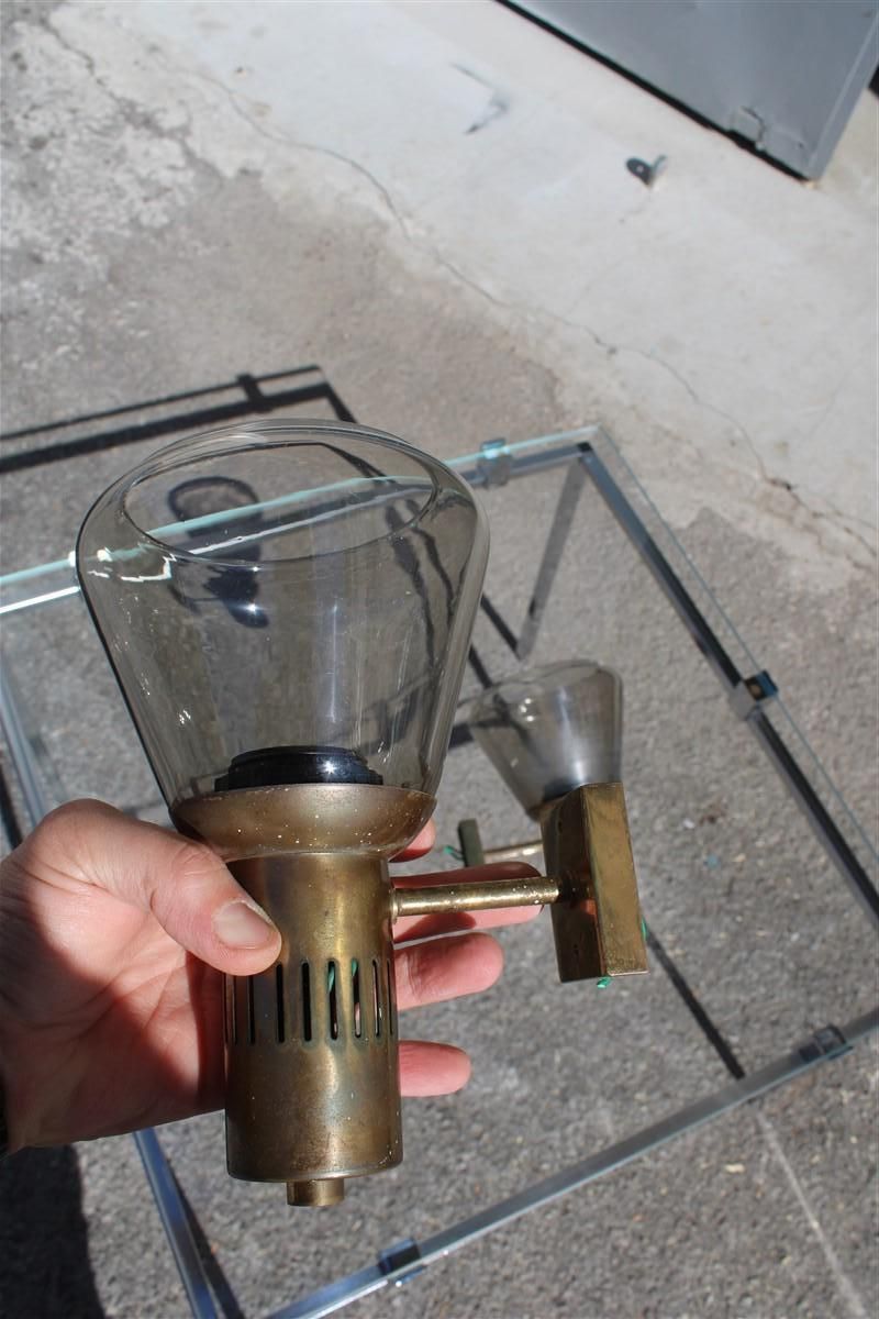 Pair Wall Lights Mid Century Italian Design Brass Parts And Murano Glass 1950s photo vinterior