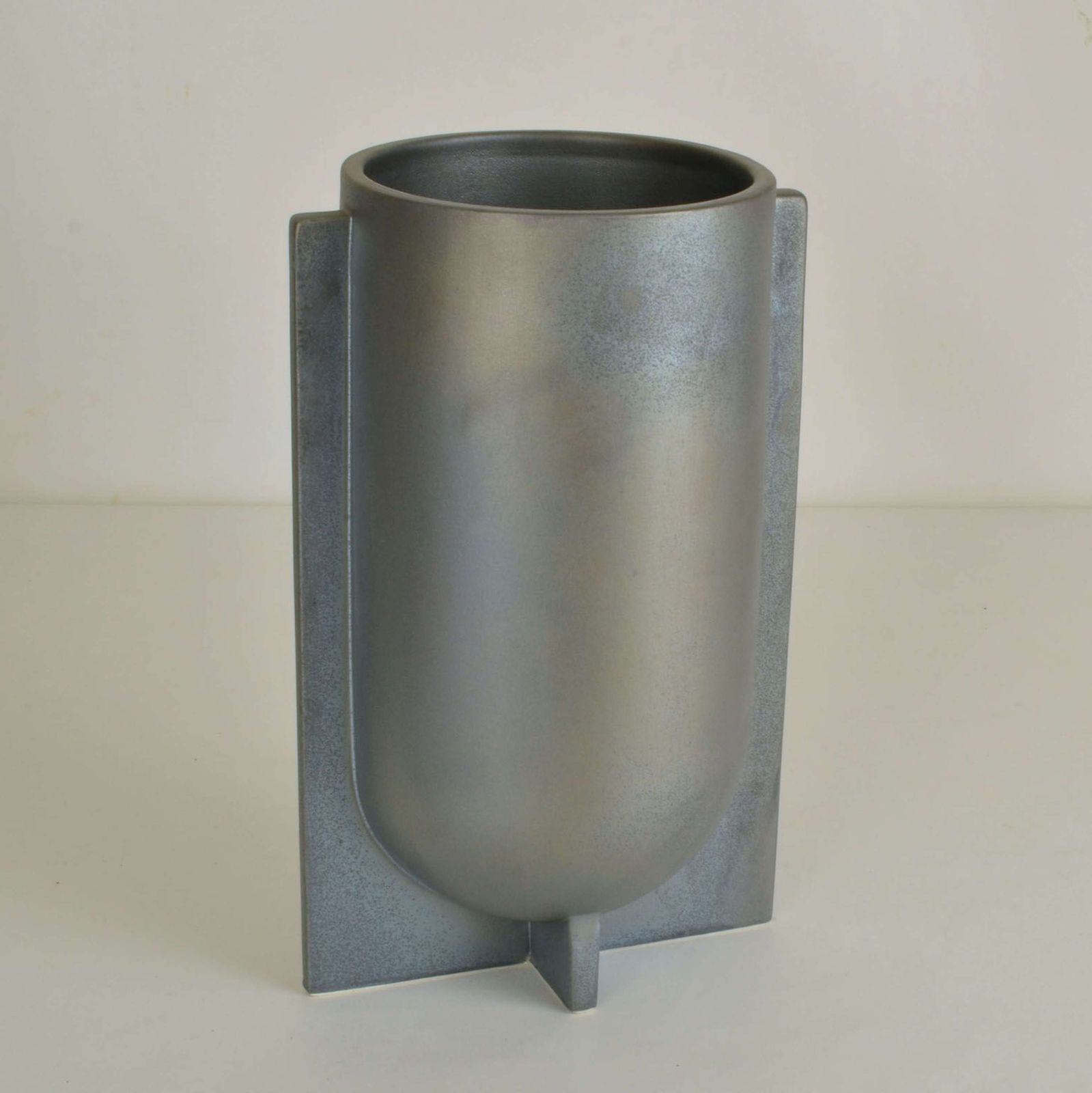 Modern Sculptural Ceramic Vases In Metallic Grey Glaze photo 750.0