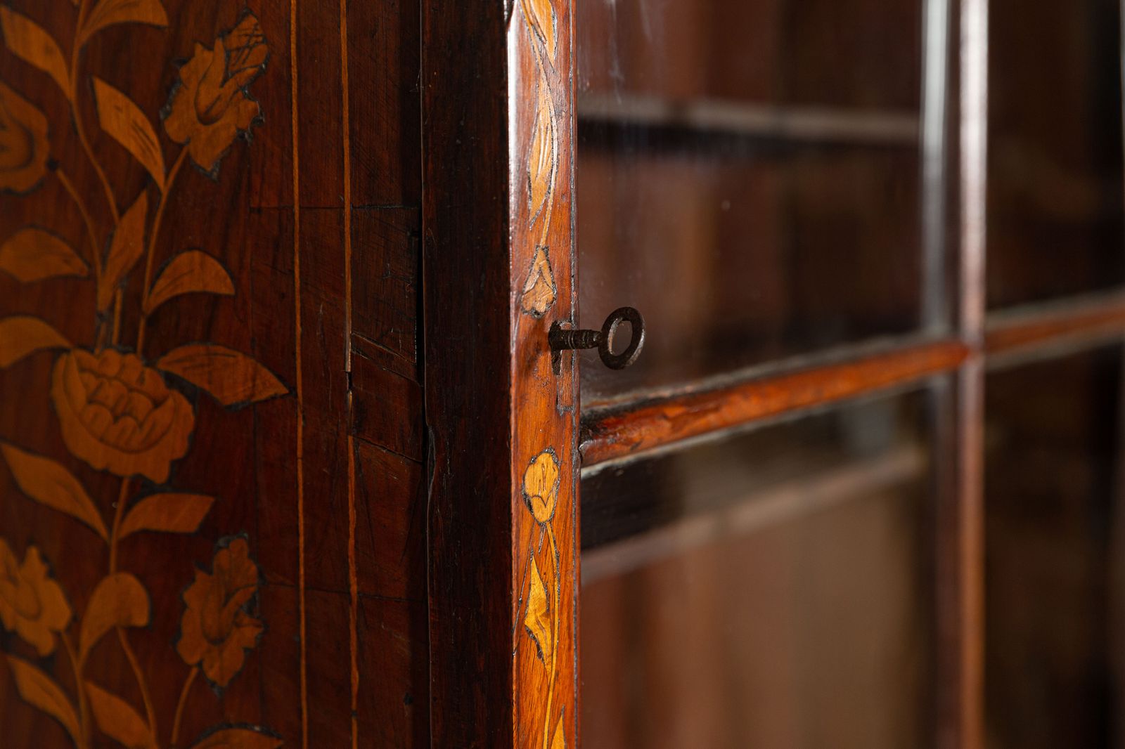 2243.0 19th Century Dutch Mahogany Marquetry Inlaid Display Cabinet photo