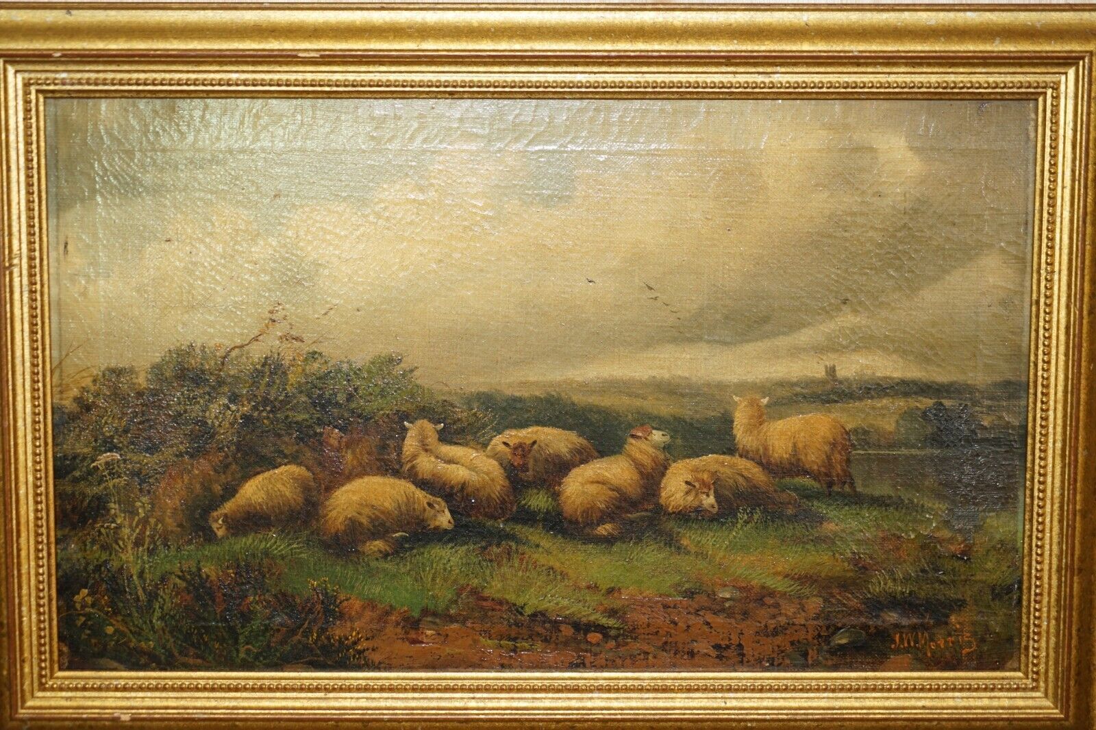 Pair Of Antique Original John W Morris 1865 1924 Landscape Sheep Oil Paintings photo for sale