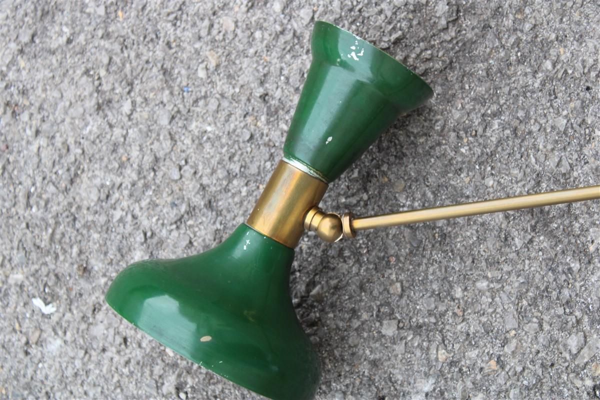 Pair Of Articulated Wall Lamps In Mid Century Italian Green Brass Gold Stilnovo photo for sale