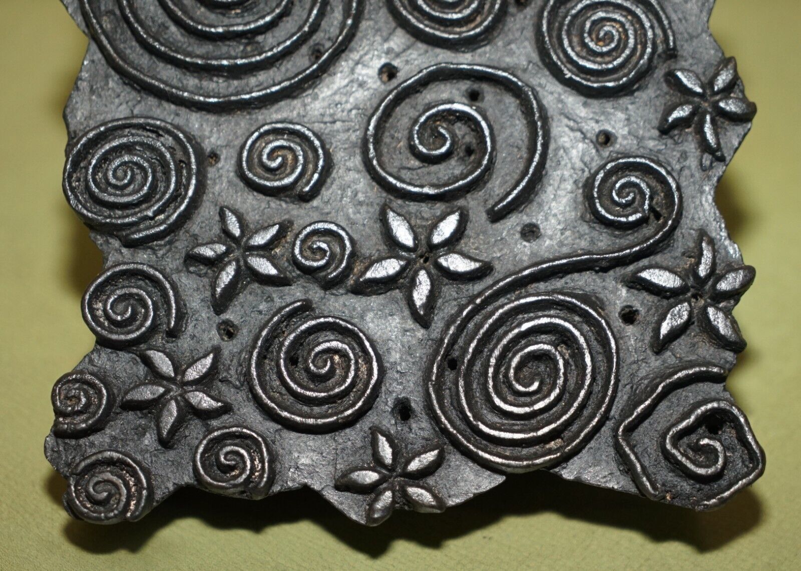 Swirly Very Collectable Antique Hand Carved Floral Printing Block For Wallpaper photo vintage