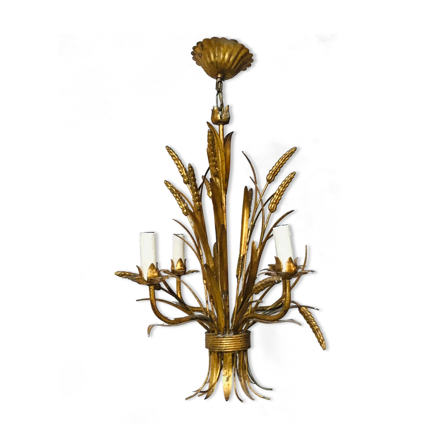 Ears Of Wheat Chandelier In Gilded Metal, Circa 1960