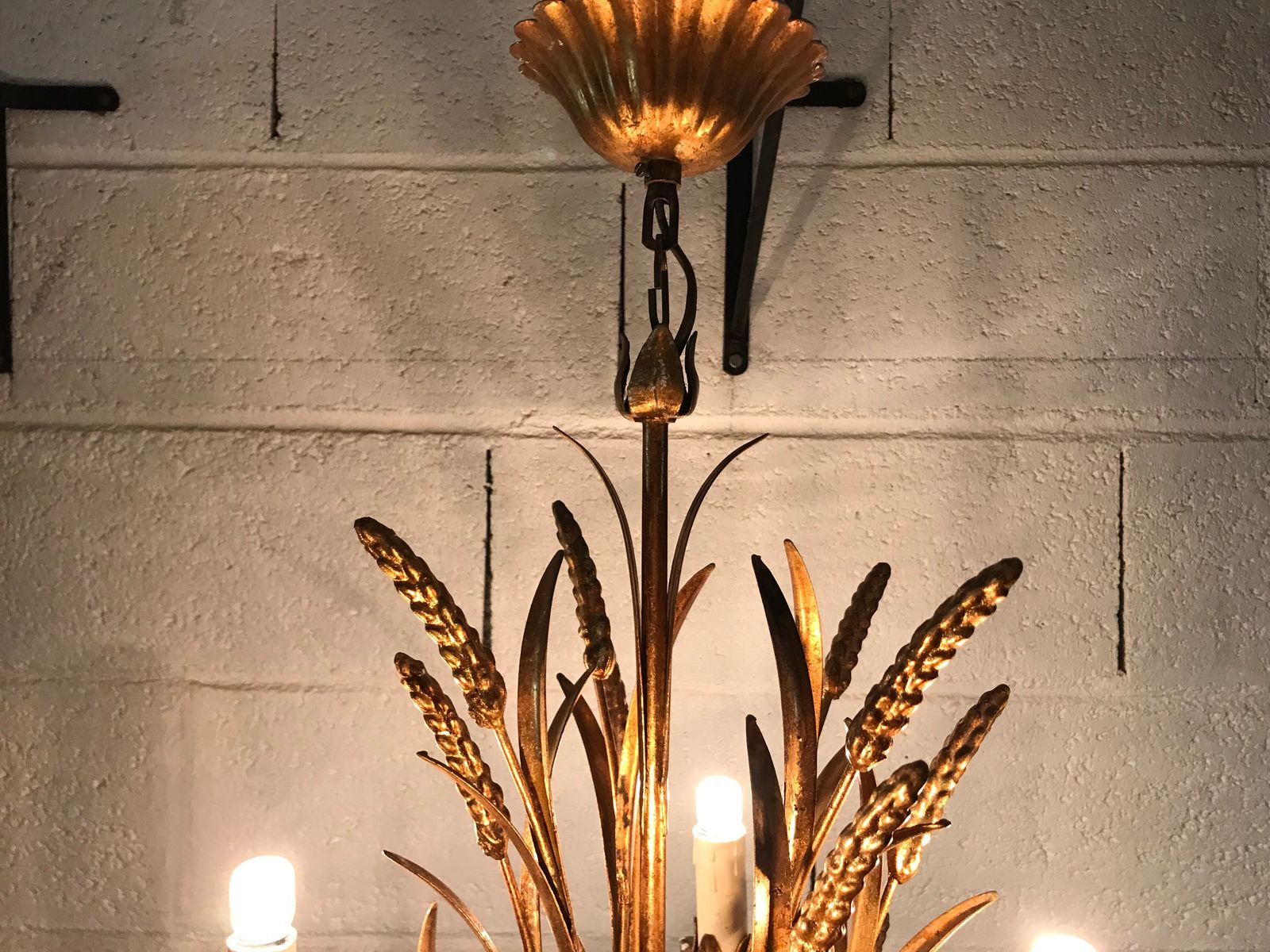 Ears Of Wheat Chandelier In Gilded Metal, Circa 1960 photo for sale