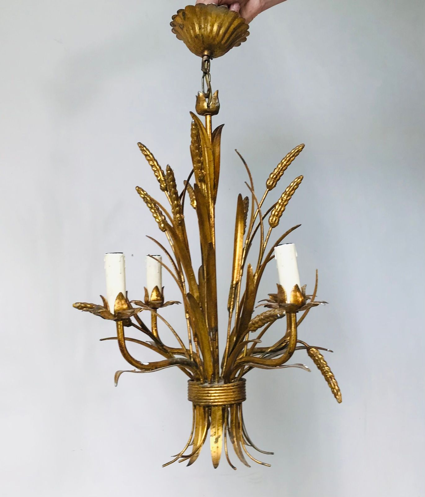 Ears Of Wheat Chandelier In Gilded Metal, Circa 1960 photo Lighting