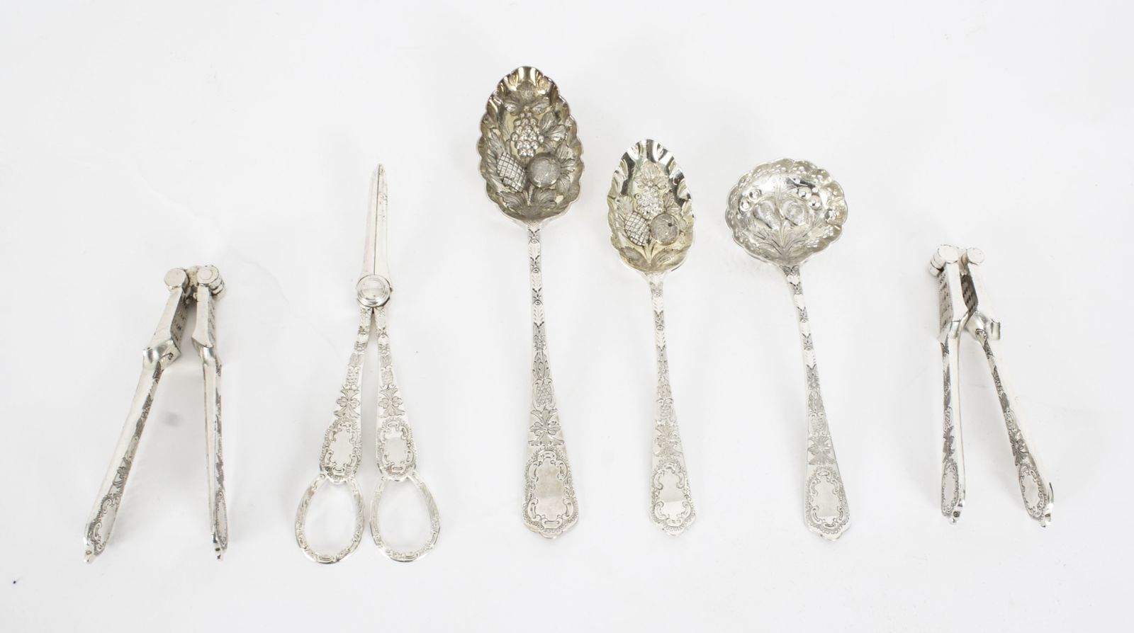 Antique Boxed Fruit Set Spoons, Nutcrackers, Grape Scissors Hukin & Heath19th C photo vintage