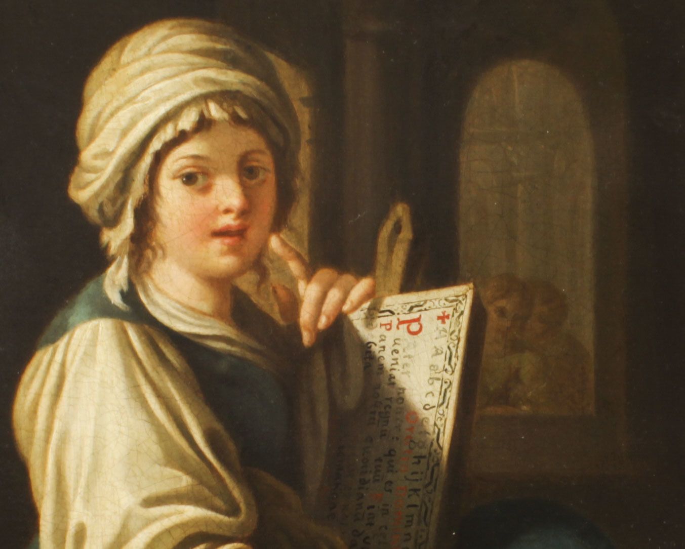 Antique Italian School Oil Painting "Young Lady Reading A Scroll"  19th C photo Art
