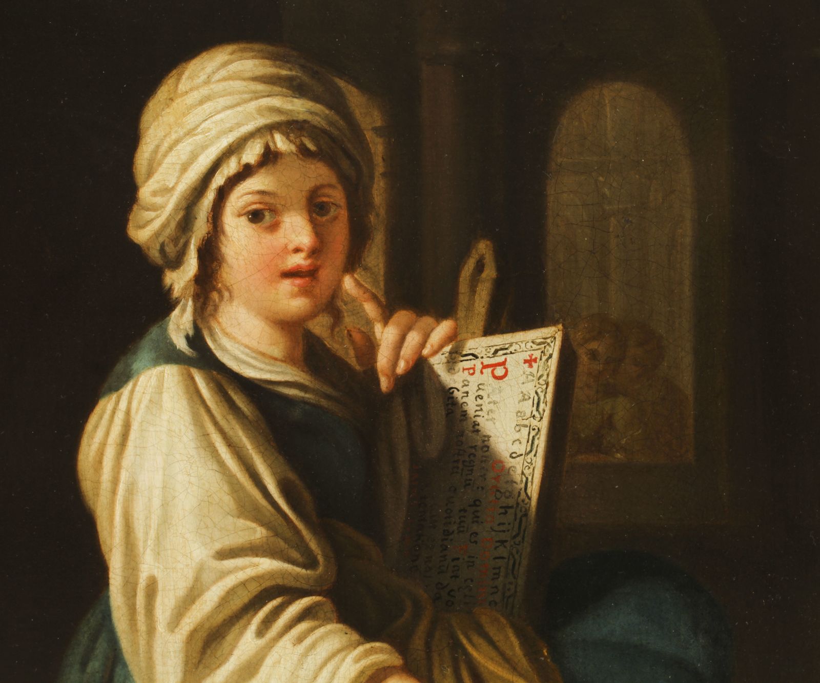 Antique Italian School Oil Painting "Young Lady Reading A Scroll"  19th C photo vinterior