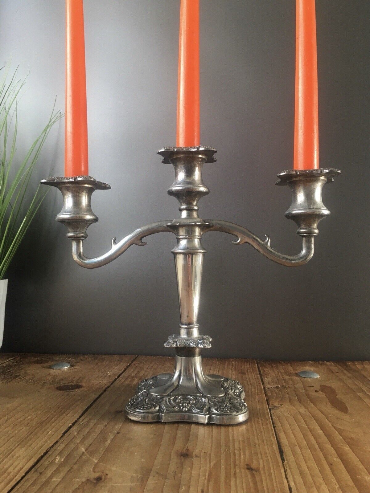 Quality English Silver Plated Leaf And Berry 3 Branch Candle Holder Candelabrum photo for sale