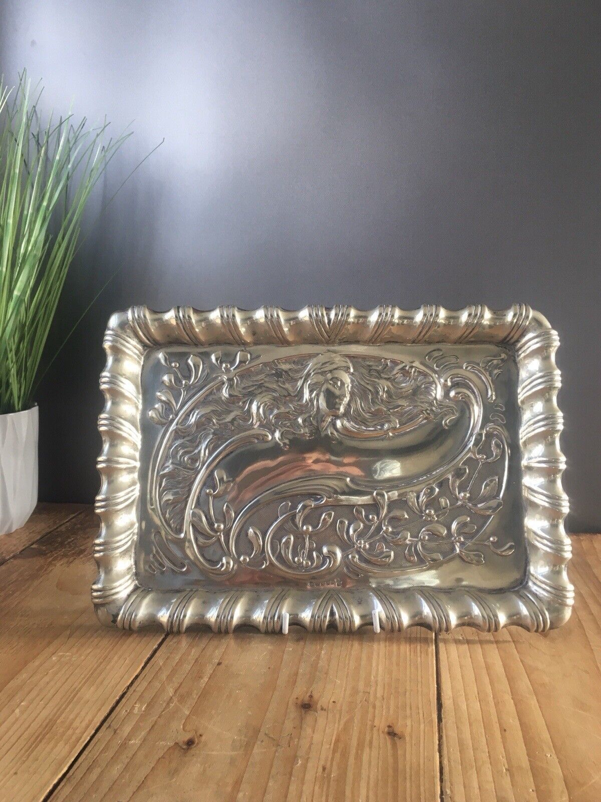 Antique C1900 Art Nouveau Reynolds & Westwood Lady Maiden Epns Silver Card Tray photo for sale