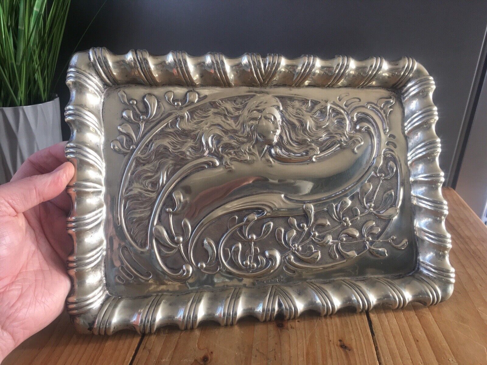 Antique C1900 Art Nouveau Reynolds & Westwood Lady Maiden Epns Silver Card Tray photo 110.0