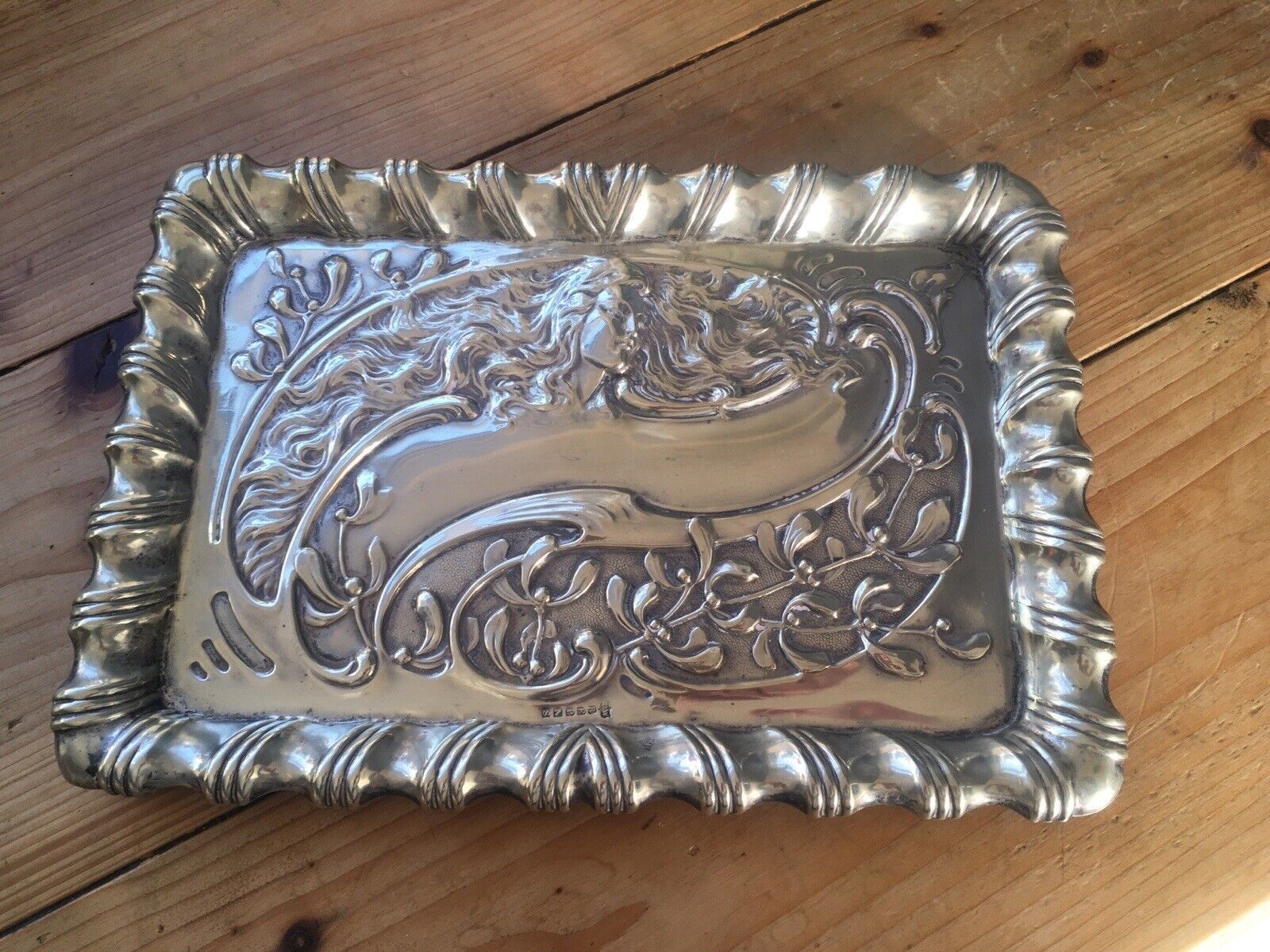 photo furniture Antique C1900 Art Nouveau Reynolds & Westwood Lady Maiden Epns Silver Card Tray