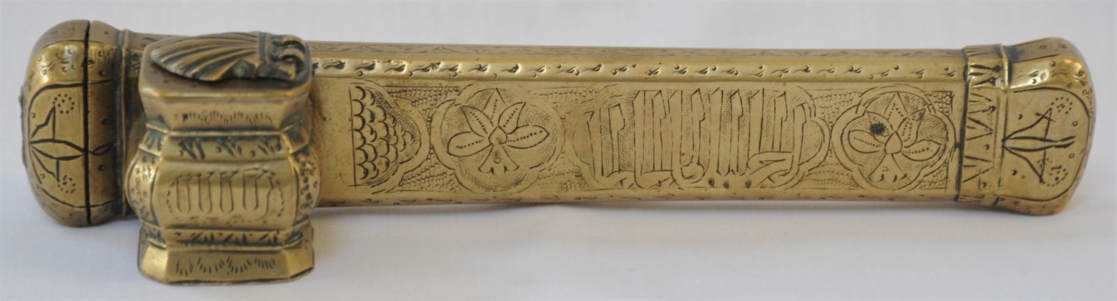 Antique Brass Islamic Middle East Qalamdan Portable Inkwell And Pencase