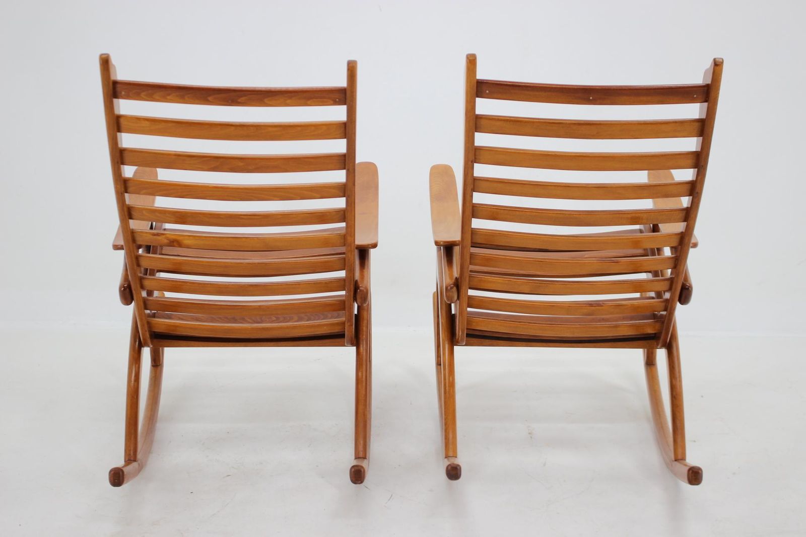 1960s Pair Of Rare Beech Rocking Chairs By Uluv, Czechoslovakia photo buy