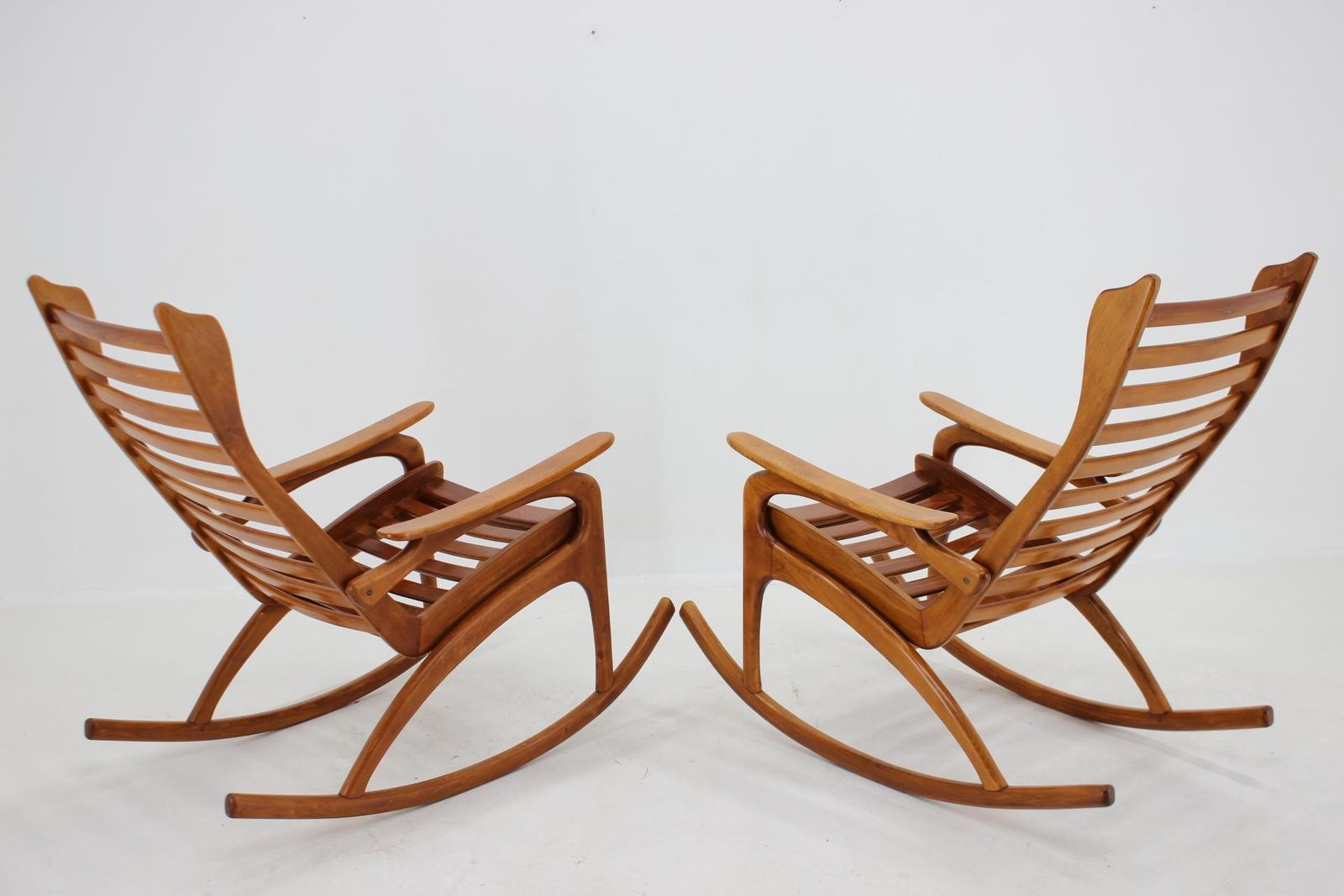 1960s Pair Of Rare Beech Rocking Chairs By Uluv, Czechoslovakia photo vintage
