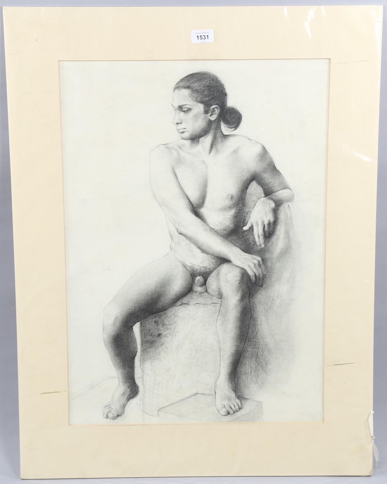 Male Nude. Charcoal On Paper. Mounted photo furniture