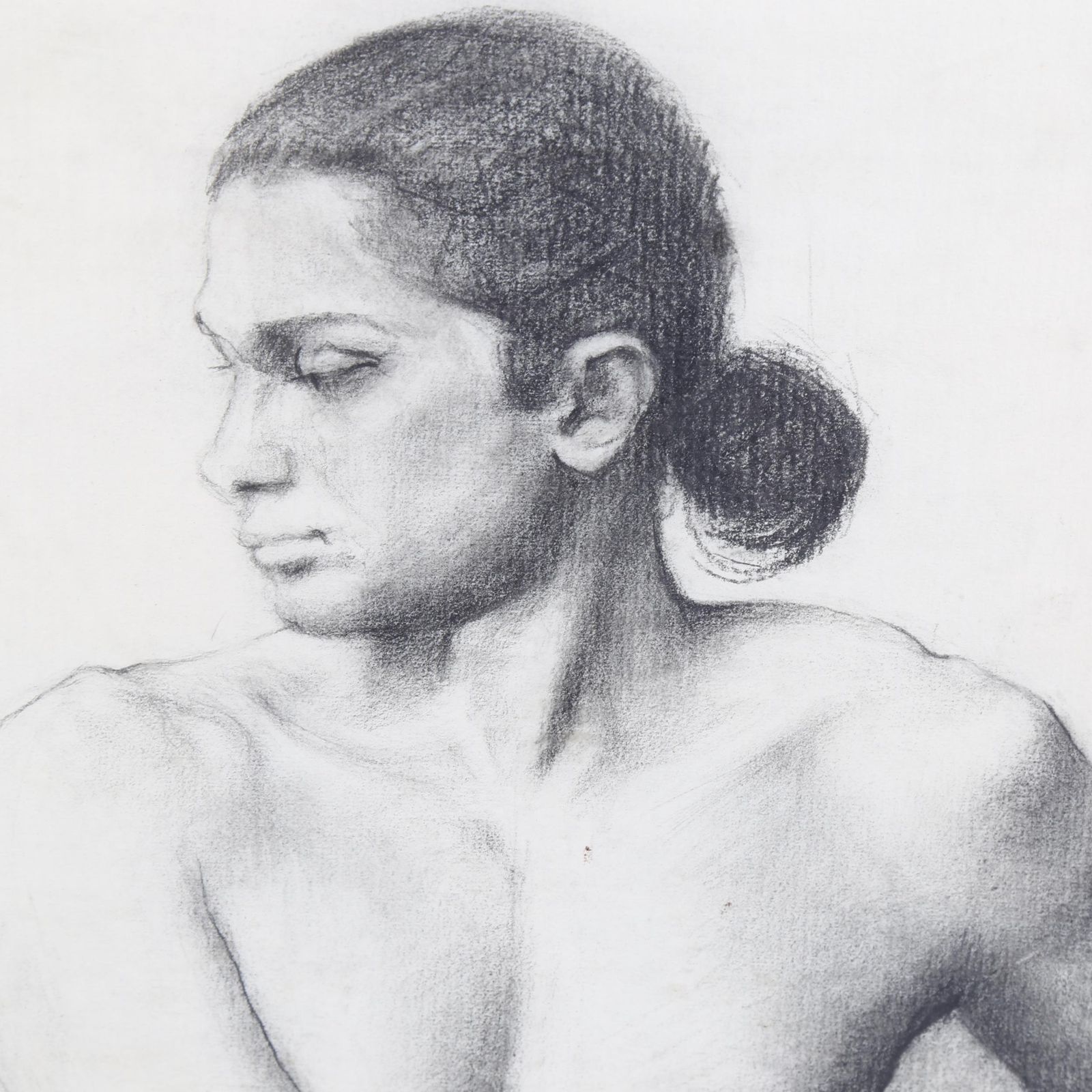 Male Nude. Charcoal On Paper. Mounted photo Art