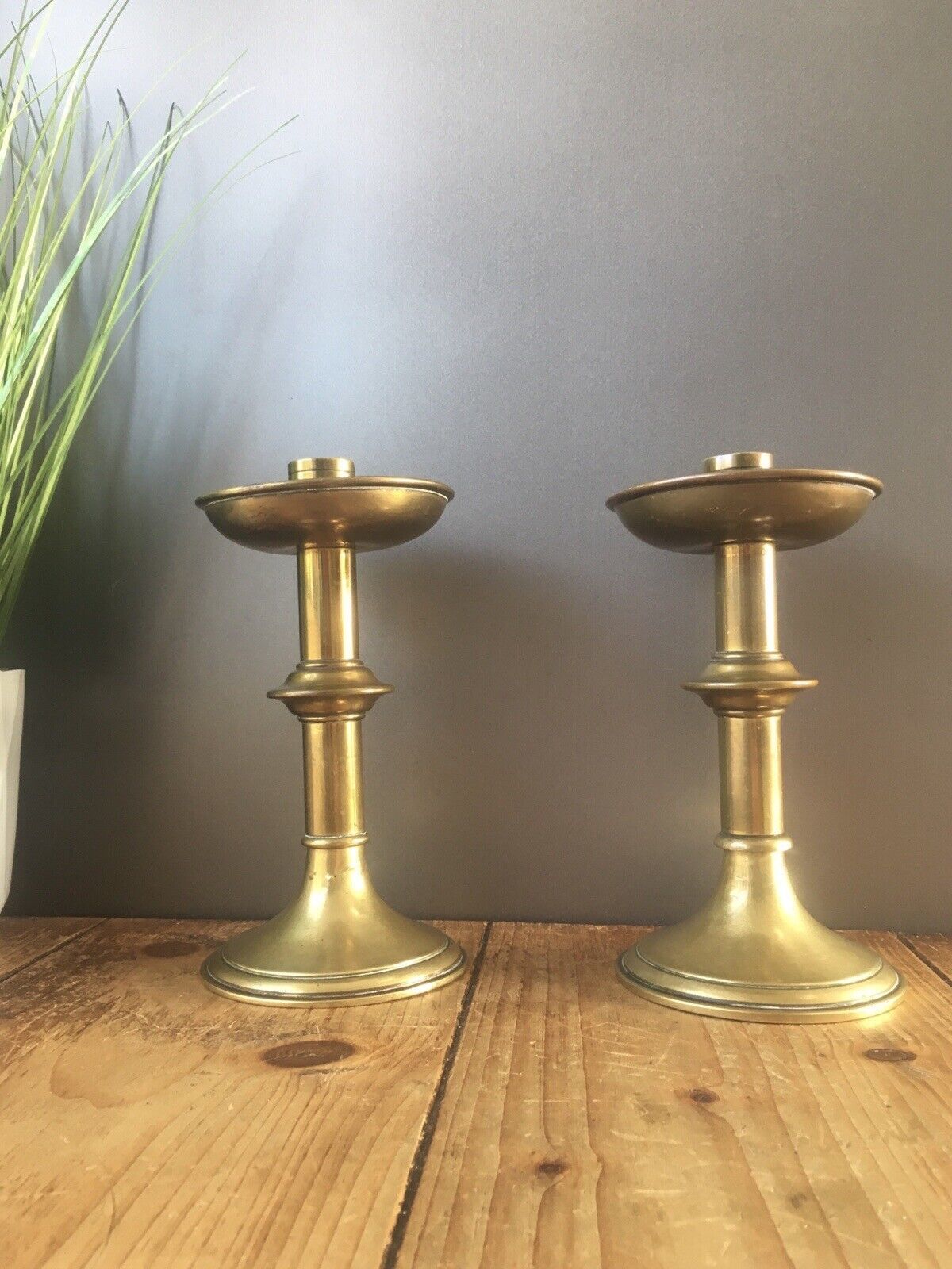 Pair Of English Antique Gothic Brass Altar Candlesticks Candle Holders Pugin photo vinterior