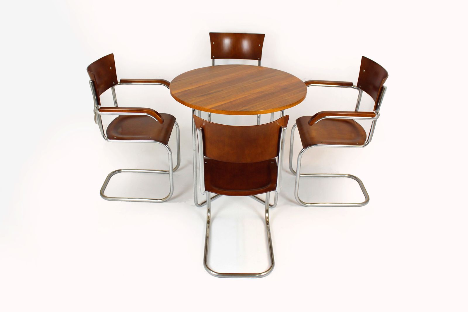 Restored Bauhaus Tubular Steel Set, Round Table And Four Chairs By Mart Stam, 1930s photo 2600.0