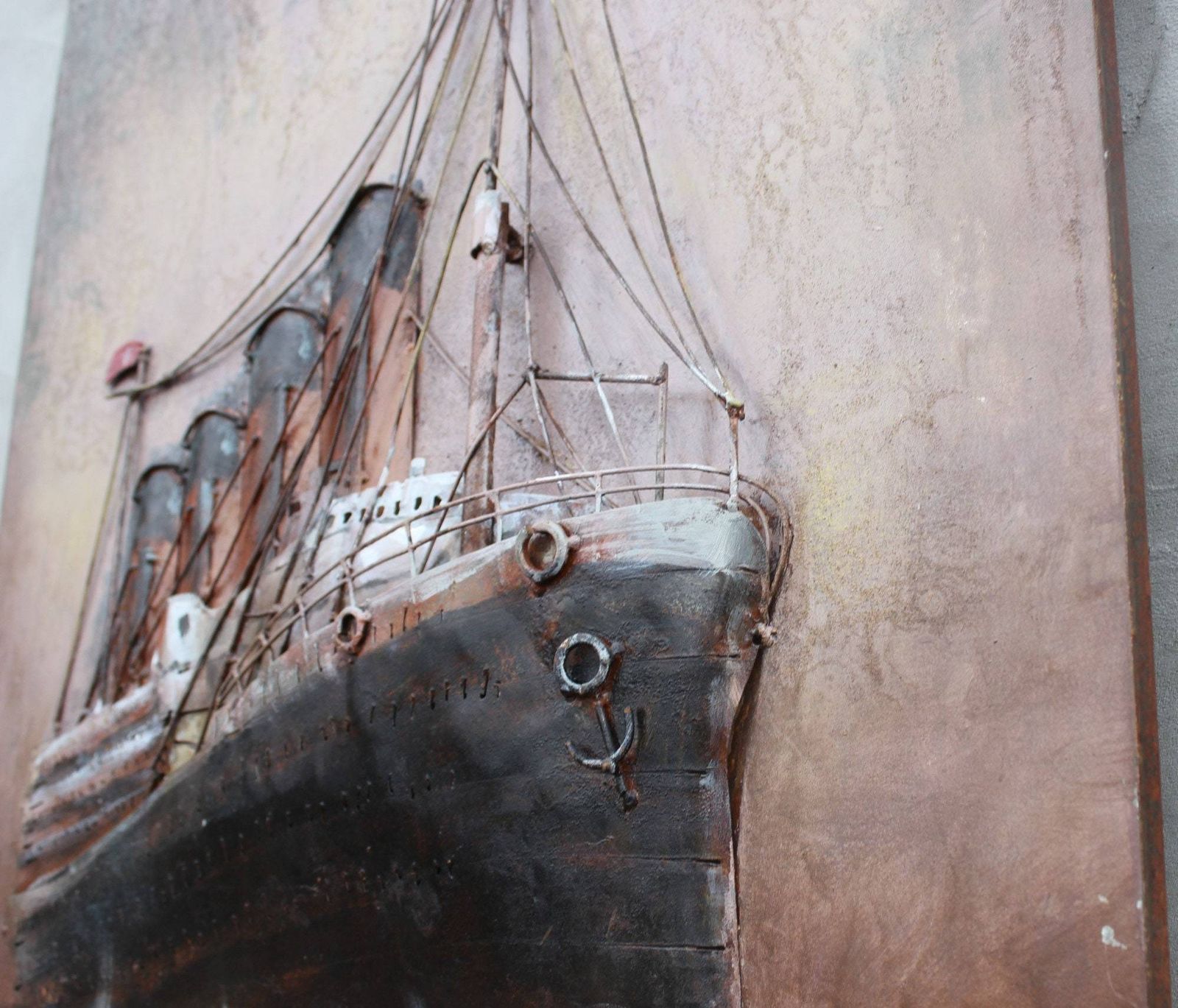 3d Metal Wall Marine Oil Painting Relief Wall Art Embossed Ship Mixed Media Wall Sculpture Retired Captain Gift photo furniture