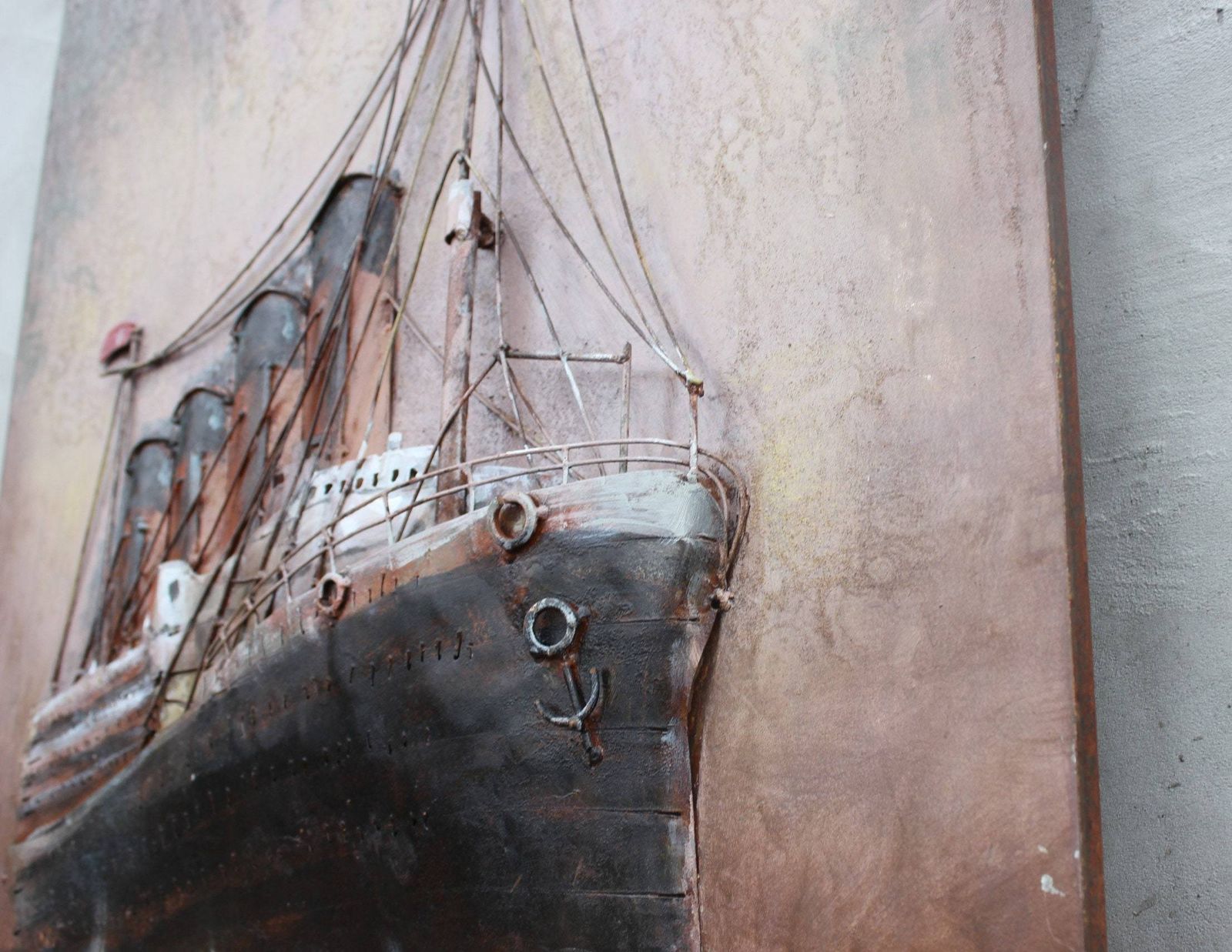 3d Metal Wall Marine Oil Painting Relief Wall Art Embossed Ship Mixed Media Wall Sculpture Retired Captain Gift photo vinterior
