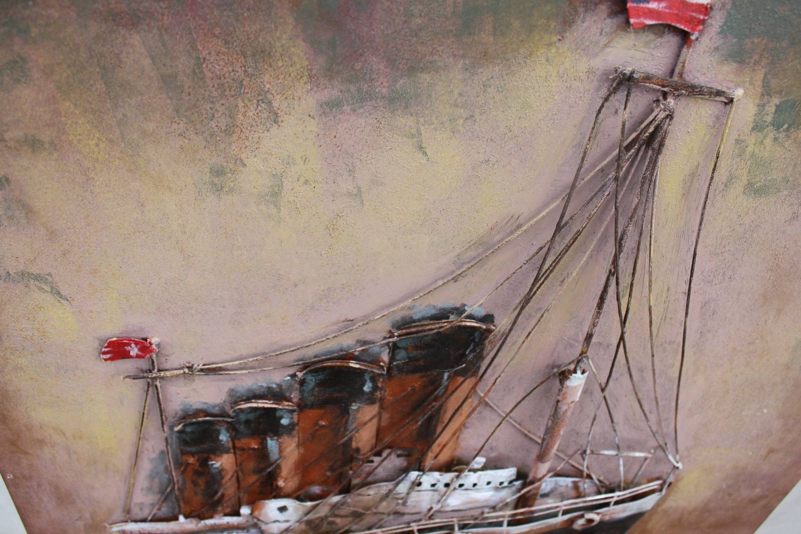 photo furniture 3d Metal Wall Marine Oil Painting Relief Wall Art Embossed Ship Mixed Media Wall Sculpture Retired Captain Gift