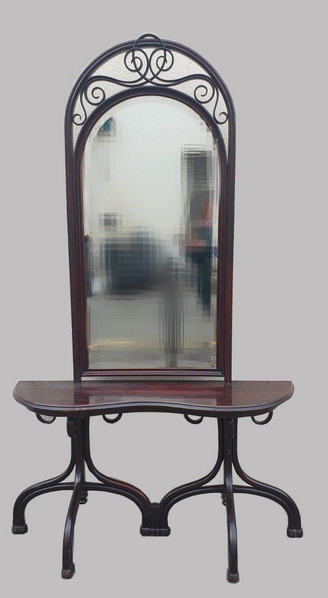Att. In Thonet, Console With Large Mirror, Late Nineteenth Early Twentieth Century