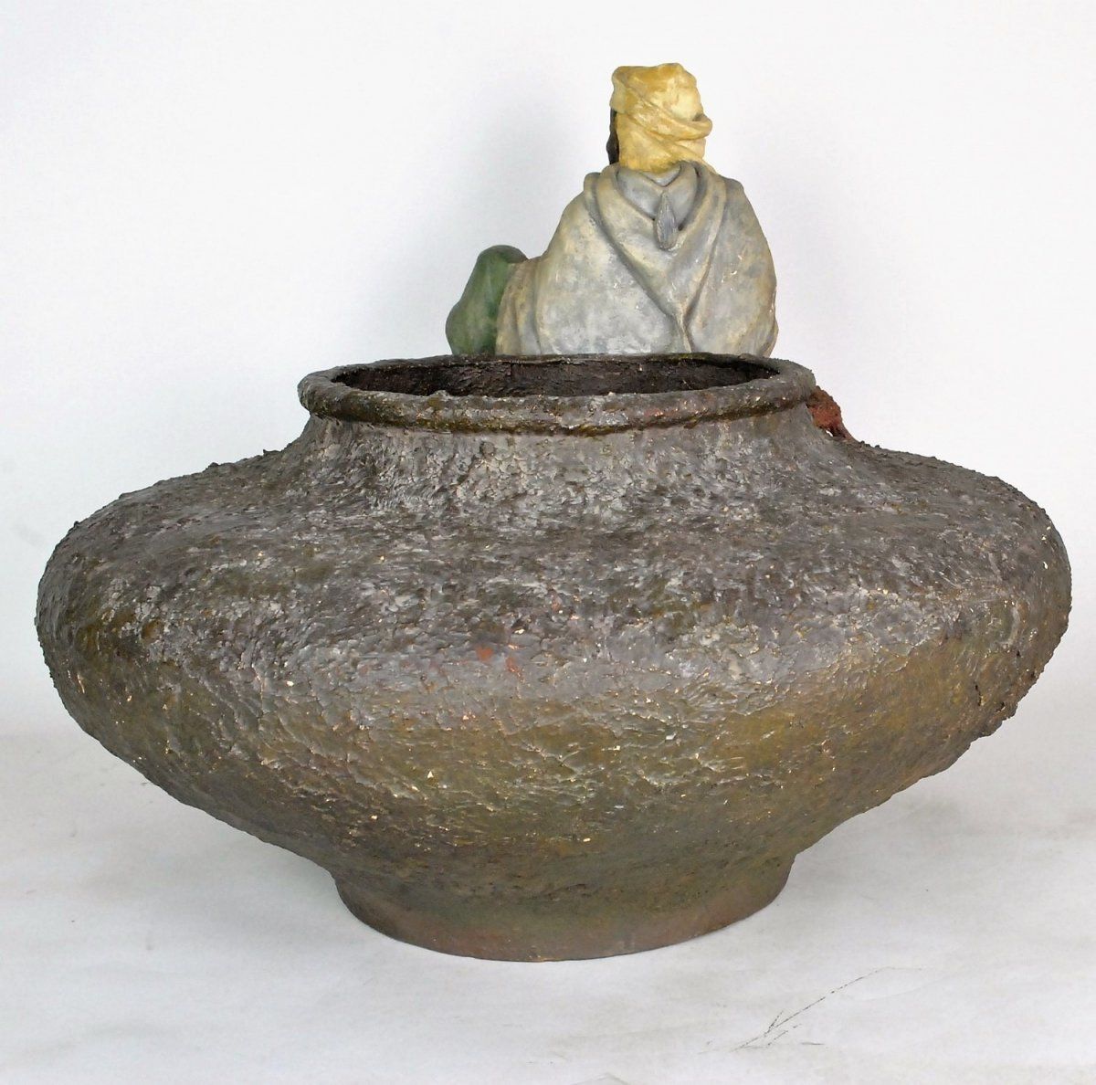 Goldscheider, Large Terracotta Vase With Sitting Oriental Character, 19th Century photo for sale