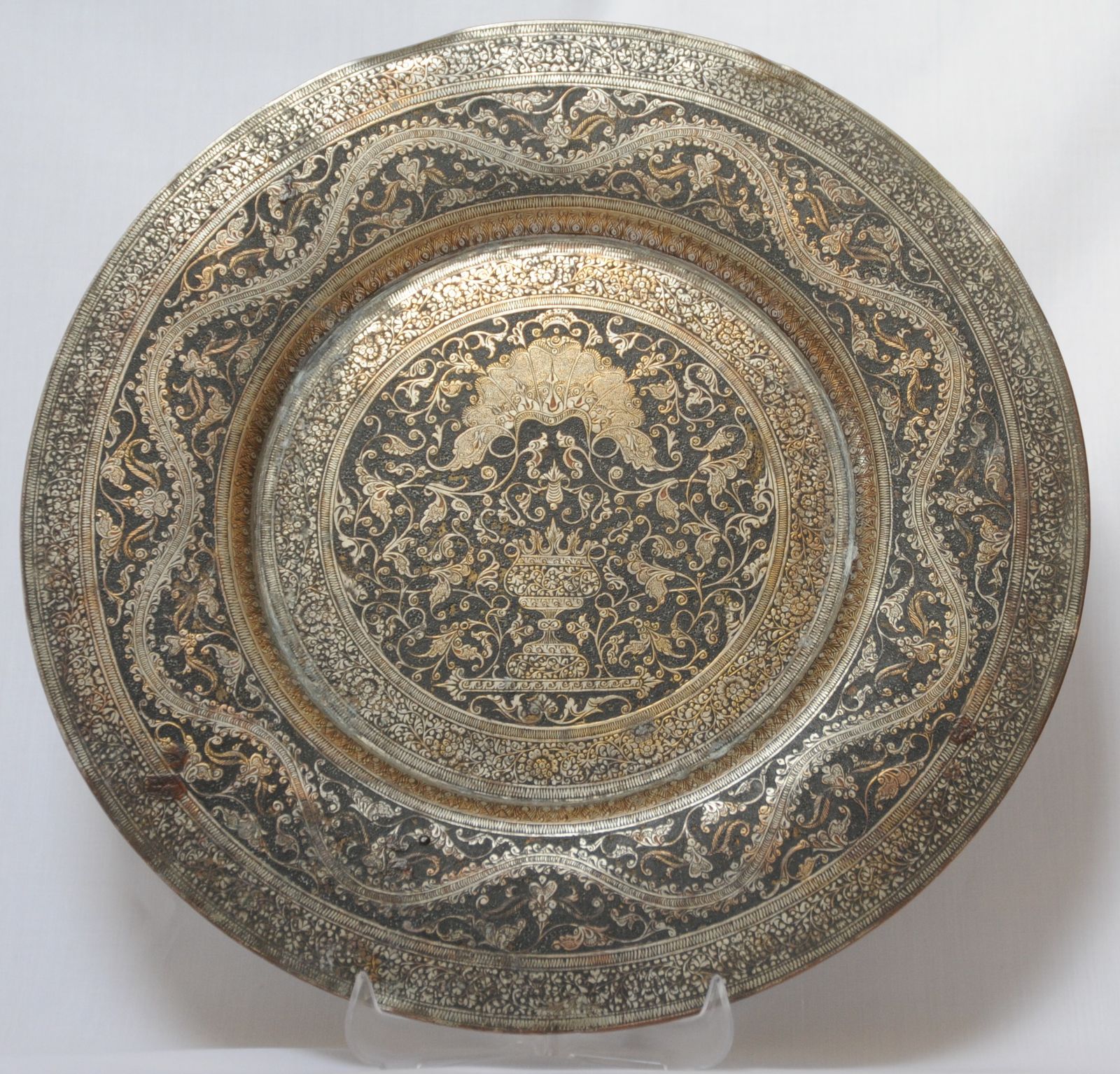 Antique Brass Indian Islamic Finely Engraved And Enamelled Charger