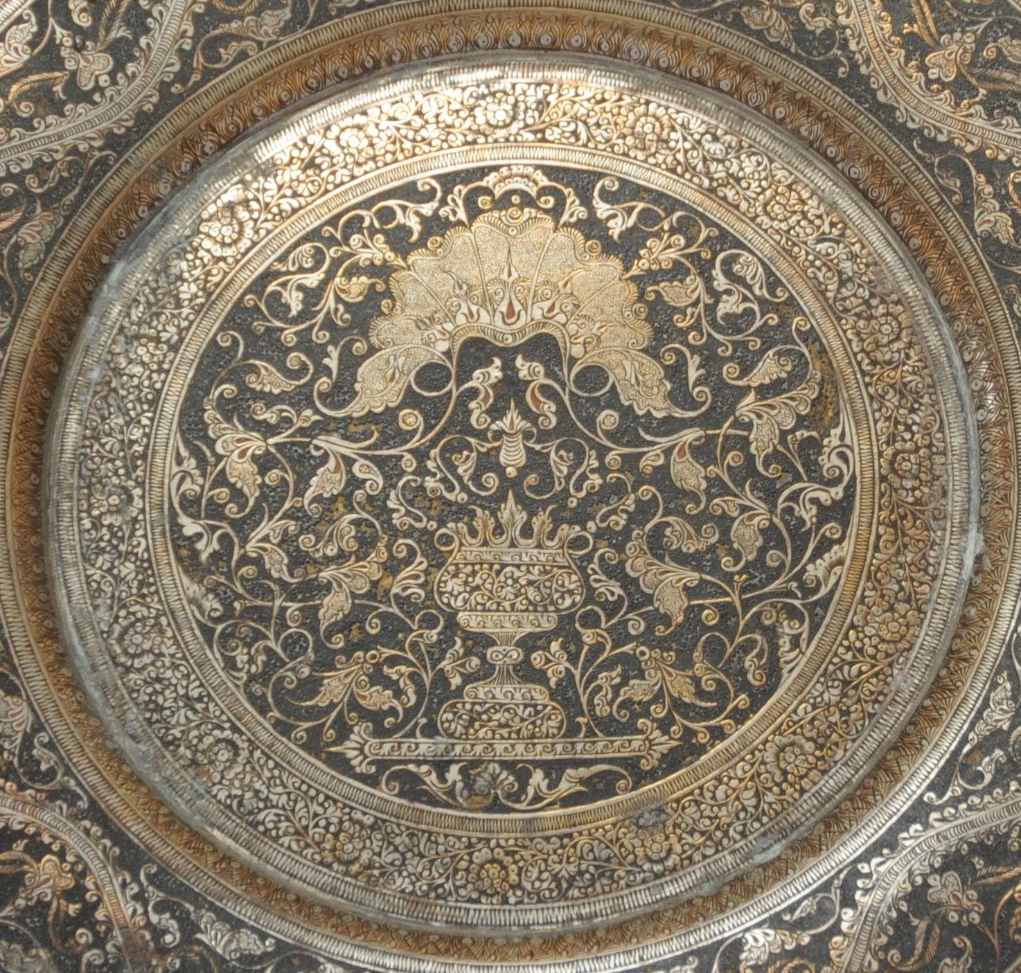Antique Brass Indian Islamic Finely Engraved And Enamelled Charger photo furniture