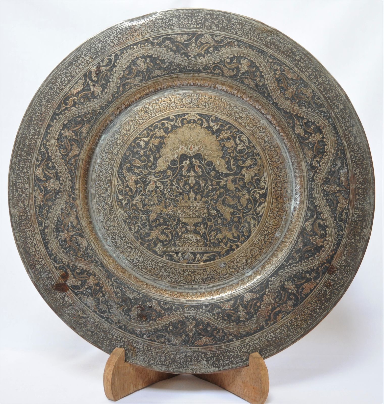 Antique Brass Indian Islamic Finely Engraved And Enamelled Charger photo Art