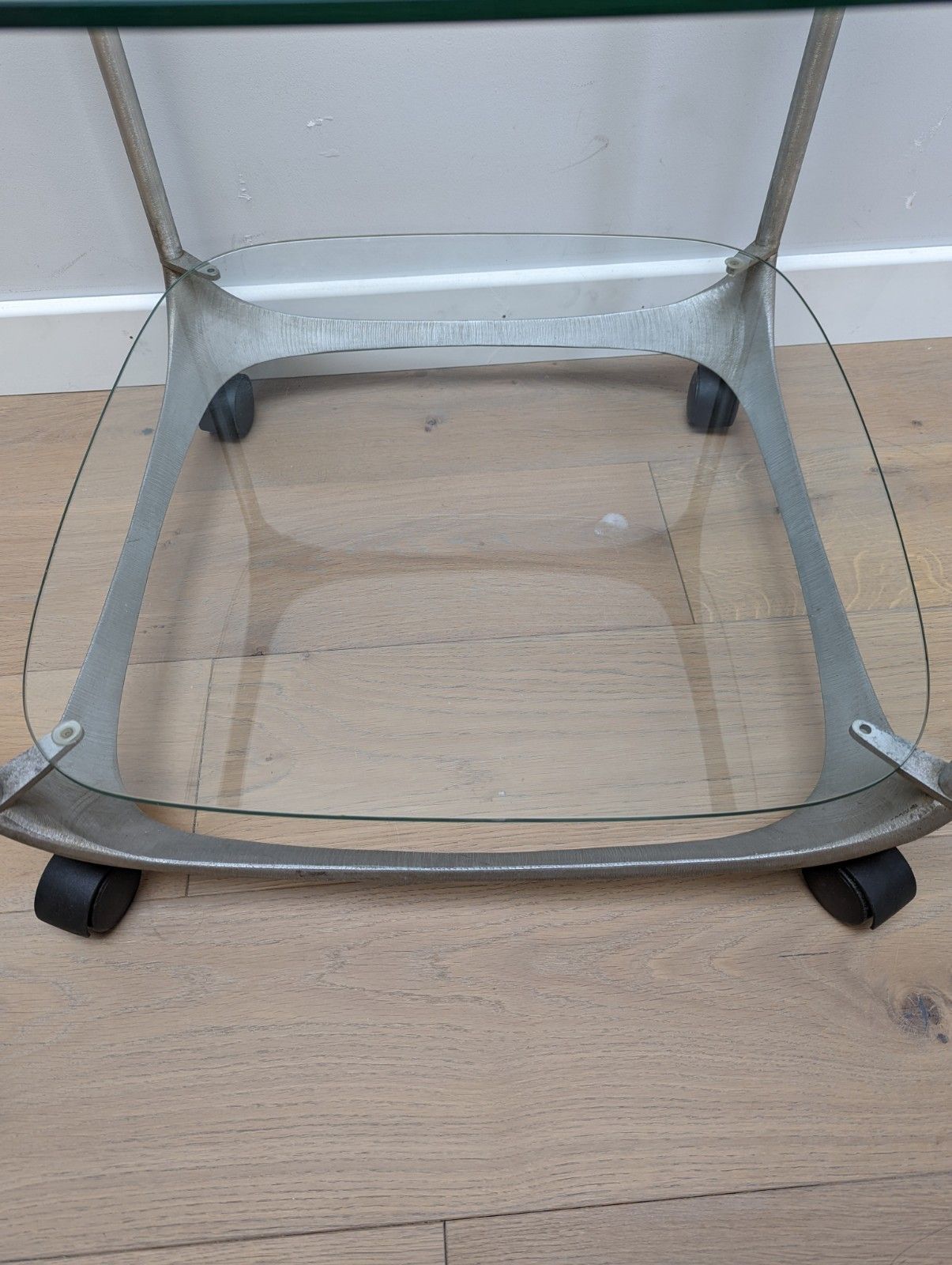 Mid Century Side Table By Lorenzo Burchiellaro In Aluminium With Glass Shelves photo for sale