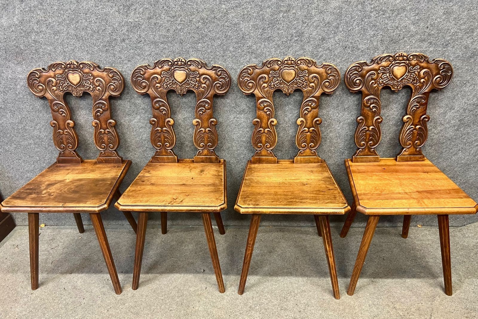 Set Of 4 Swiss Alpine Escabelle Chairs photo for sale